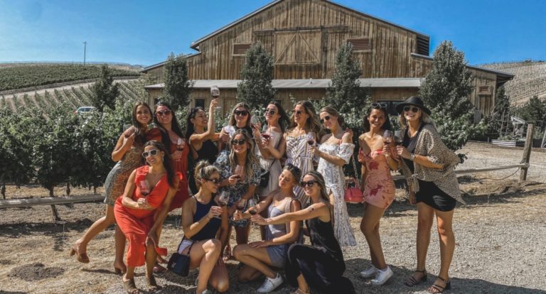 bachlorette party at a paso robles wine vineyard during a day of wine tasting
