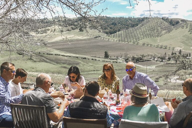 group of people enjoying lunch at a paso robles winery
