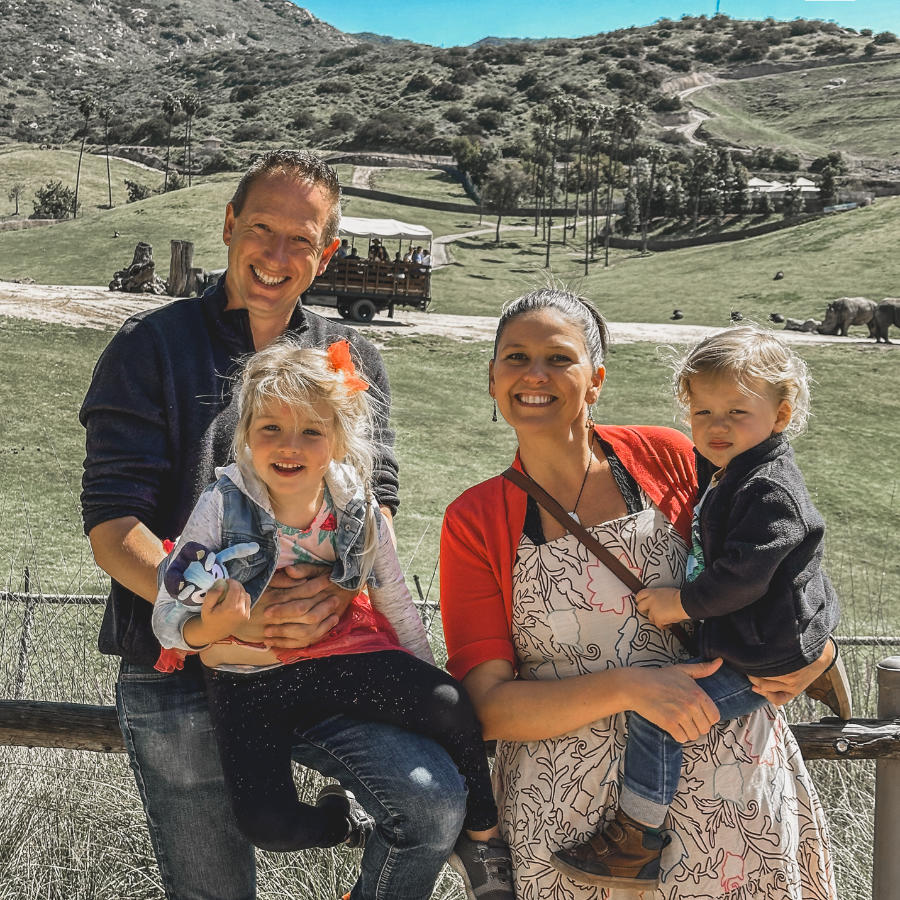 Family with 2 kids in safari park