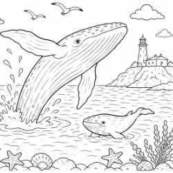 Coloring Page with Whales